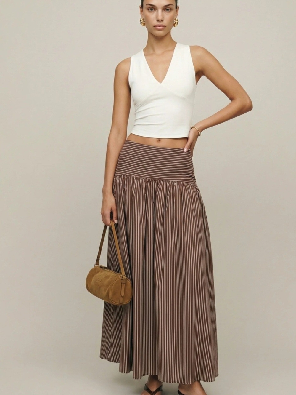 Few Moda Caara Brown Striped Maxi Skirt